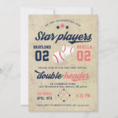 Twin Baseball Birthday Invitation Boy Girl Kaart (Voorkant)