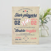 Twin Baseball Birthday Invitation Boy Girl Kaart (Staand voorkant)
