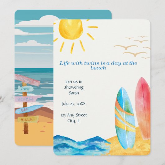 Twin Beach Baby shower uitnodiging (Voorkant / Achterkant)