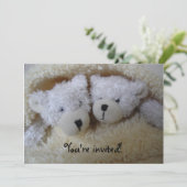 Twin beren baby shower-uitnodiging kaart (Staand voorkant)