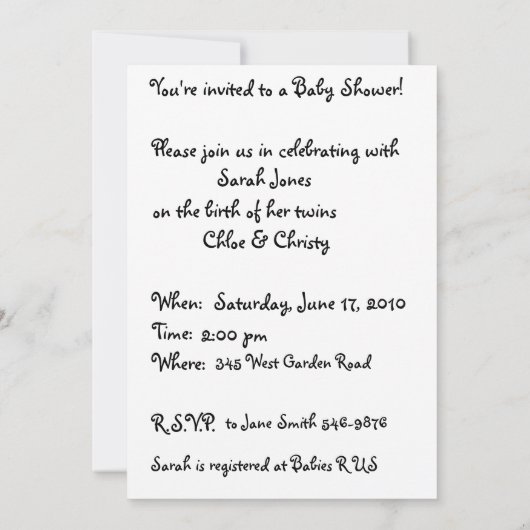 Twin beren baby shower-uitnodiging kaart (Achterkant)