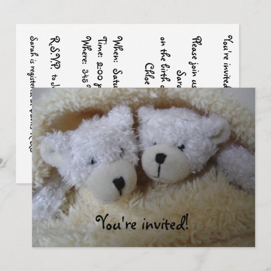 Twin beren baby shower-uitnodiging kaart (Voorkant / Achterkant)