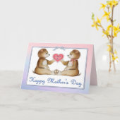 Twin Beren - Jongen en meisje op de Moederdag Kaar Kaart (Gele Bloem)