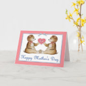 Twin Beren - Meisjes op de Moederdag Kaart (Gele Bloem)