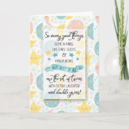 Twin Birth Baby Gefeliciteerd Moons and Stars Kaart