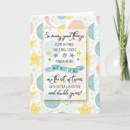 Twin Birth Baby Gefeliciteerd Moons and Stars Kaart (Voorkant)