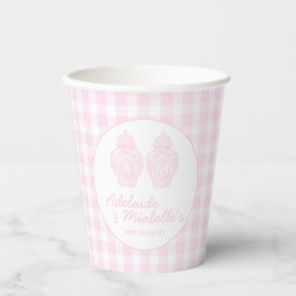 Twin Birthday Ginger Jars Coquette Pink Gingham Papieren Bekers