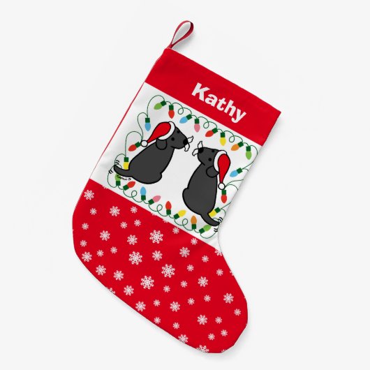 Twin Black Labrador Santas Kleine Kerstsok (Voorkant (Hangend))