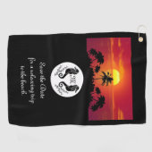 Twin Black Seahorse Silhouette Monogram Foto Golfhanddoek (Horizontaal)