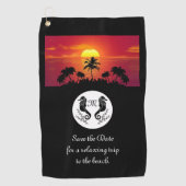 Twin Black Seahorse Silhouette Monogram Foto Golfhanddoek (Voorkant)