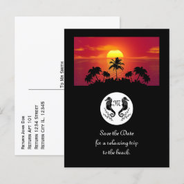 Twin Black Seahorse Silhouette Monogram Foto Uitnodiging Briefkaart