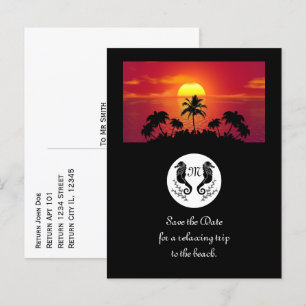 Twin Black Seahorse Silhouette Monogram Foto Uitnodiging Briefkaart
