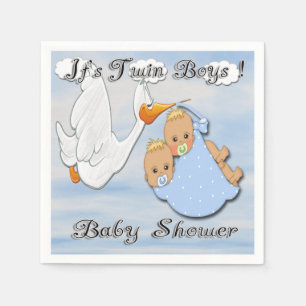 Twin Blonde Boys - Stork Baby shower Papieren serv Servet