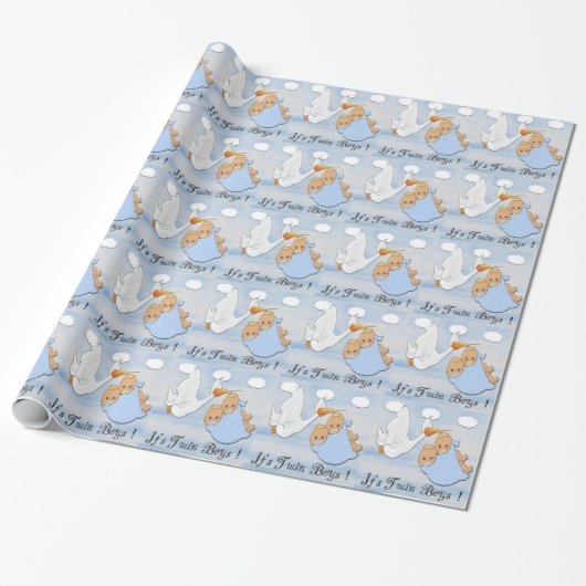 Twin Blonde-boys - Stork Baby shower wrapping Pape Cadeaupapier (Uitgerold)