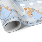 Twin Blonde-boys - Stork Baby shower wrapping Pape Cadeaupapier (Rol Hoek)