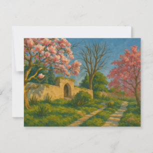 Twin Blossoms – Tranquil Garden Path Painting Briefkaart
