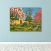Twin Blossoms – Tranquil Garden Path Painting Canvas Afdruk (Insitu (Houten vloer))