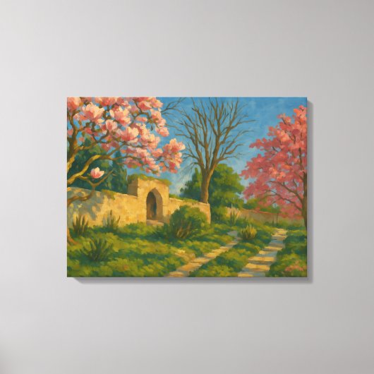 Twin Blossoms – Tranquil Garden Path Painting Canvas Afdruk (Voorkant)