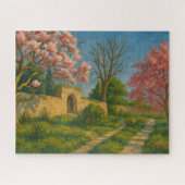 Twin Blossoms – Tranquil Garden Path Painting Legpuzzel (Horizontaal)