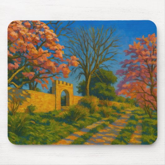 Twin Blossoms – Tranquil Garden Path Painting Muismat (Voorkant)