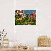 Twin Blossoms – Tranquil Garden Path Painting Poster (Keuken)