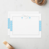 Twin Blue Baptismal Flat Dank je wel Notitiekaartje (Voorkant / Achterkant in situ)