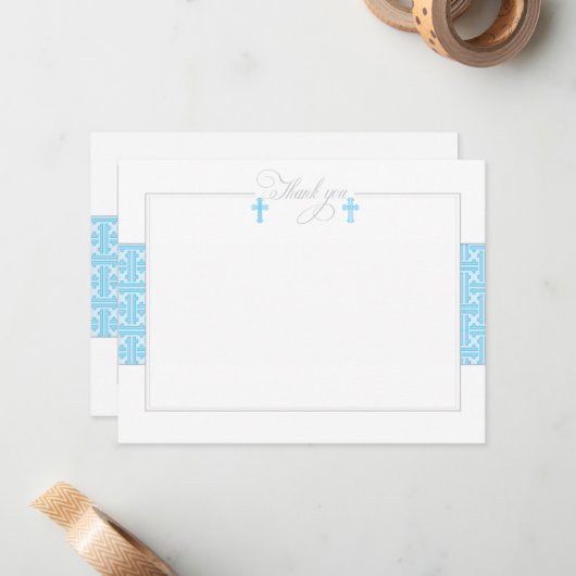 Twin Blue Baptismal Flat Dank je wel Notitiekaartje (Voorkant / Achterkant in situ)