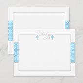 Twin Blue Baptismal Flat Dank je wel Notitiekaartje (Voorkant / Achterkant)