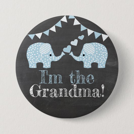 Twin Blue Boy Elephants | Ik ben de oma Ronde Button 7,6 Cm (Voorkant)