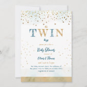 Twin Blue Gold Glitter Simple Baby Shower Kaart (Voorkant)