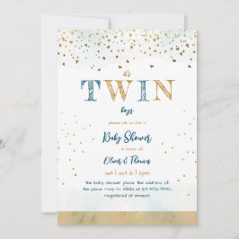 Twin Blue Gold Glitter Simple Baby Shower Kaart
