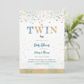Twin Blue Gold Glitter Simple Baby Shower Kaart (Staand voorkant)