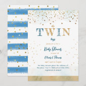 Twin Blue Gold Glitter Simple Baby Shower Kaart (Voorkant / Achterkant)