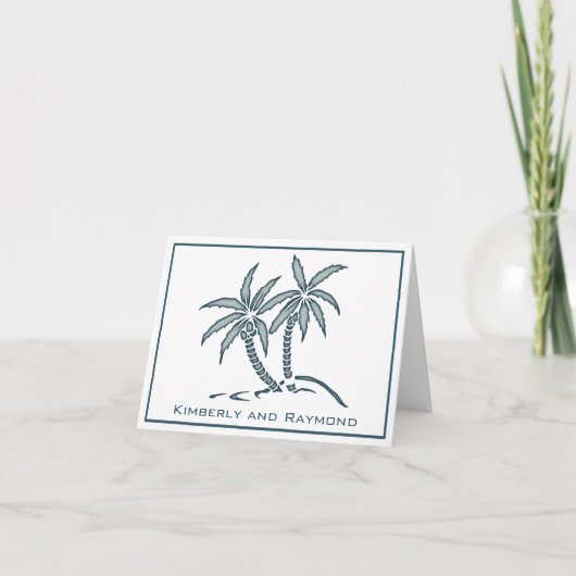 Twin Blue Tropical Palm Trees op maat Bedankkaart (Voorkant)