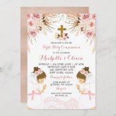 Twin Blush Pink Boho Pampas First Heilige Communie Kaart (Voorkant / Achterkant)
