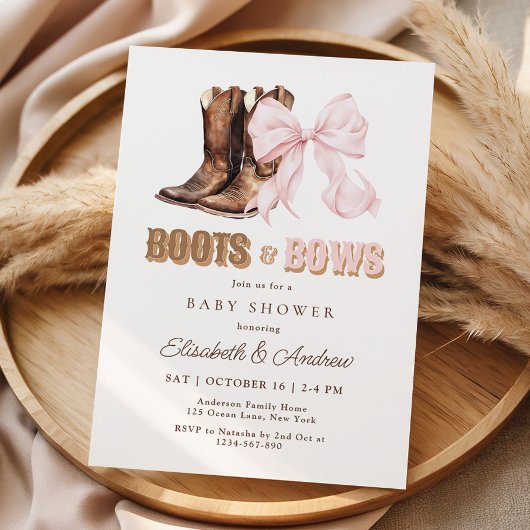 TWIN Boots & Bows Baby Shower Invitation Kaart