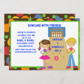 Twin Bowling Birthday Party Invitation Kaart (Voorkant / Achterkant)