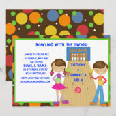 Twin Bowling Birthday Party Invitation Kaart (Voorkant / Achterkant)