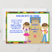 Twin Bowling Birthday Party Invitation Kaart (Voorkant)