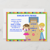 Twin Bowling Birthday Party Invitation Kaart (Voorkant)