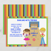 Twin Bowling Birthday Party Invitation Kaart (Voorkant / Achterkant)