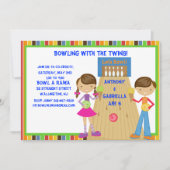 Twin Bowling Birthday Party Invitation Kaart (Voorkant)