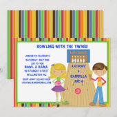 Twin Bowling Birthday Party Invitation Kaart (Voorkant / Achterkant)