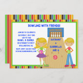 Twin Bowling Birthday Party Invitation Kaart (Voorkant / Achterkant)