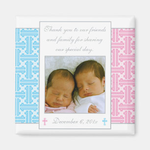 Twin Boy and Girl Baptism Favor - Foto Magnet