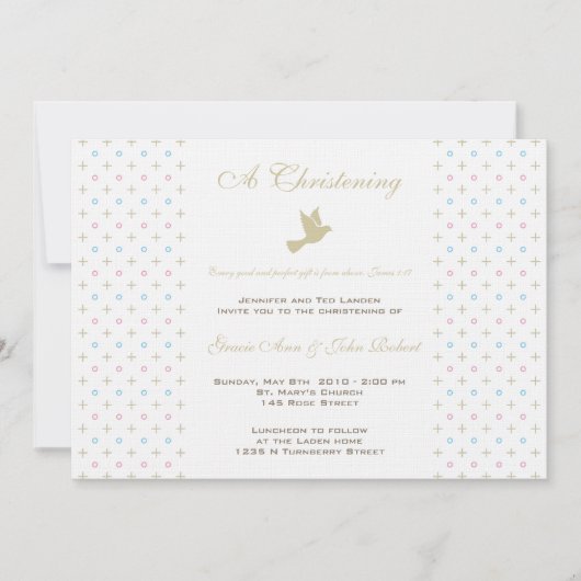 Twin Boy and Girl Christening Uitnodiging (Voorkant)