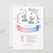 Twin boy and girl Cute bear babyshower Kaart (Voorkant)