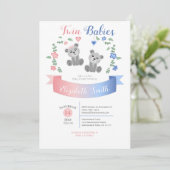 Twin boy and girl Cute bear babyshower Kaart (Staand voorkant)