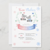 Twin boy and girl Cute bears winter babyshower Kaart (Voorkant)