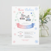 Twin boy and girl Cute bears winter babyshower Kaart (Staand voorkant)